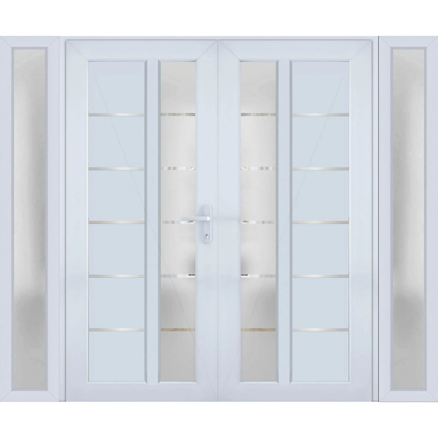 Front Exterior Prehung Metal-Plastic Double Doors / MANUX 8088 White Silk