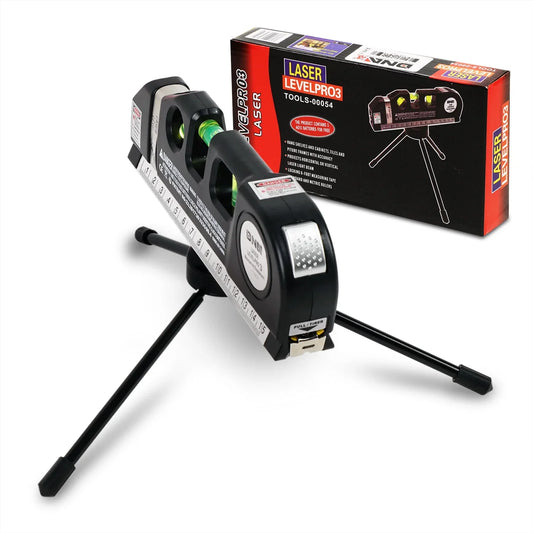 DNA Motoring TOOLS-00054 DNA MOTORING 8ft Measuring Tape 3-Mode Laser Line(Horizontal/Vertical/Hairline Laser) Portable Laser Level w/Detachable Tripod