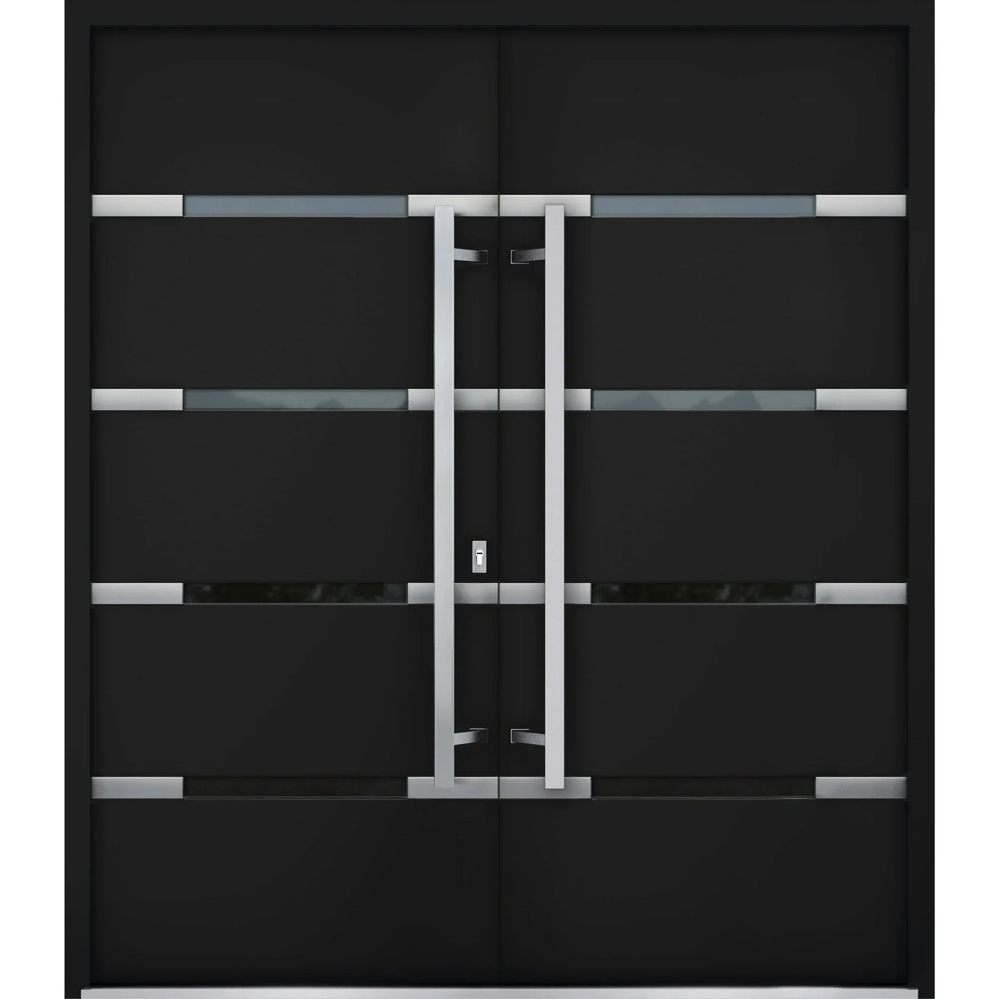 Front Exterior Prehung Metal Double Doors / Deux 1105 Black Enamel Mirrored Glass