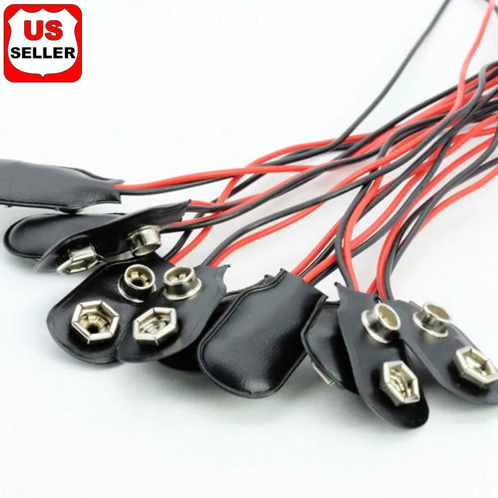Snap 9V (9 Volt) Battery Clip Connector I Buckle Type Black w/ Cable
